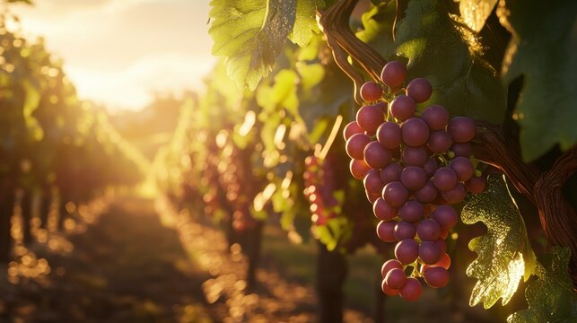 Vi&ntilde;as, uvas moradas, campo, atardecer, naturaleza