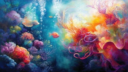 Fototapeta premium An artistic underwater depiction of a coral reef ecosystem