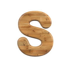 Wood letter S - Capital 3d pine font isolated on white background. This alphabet is perfect for creative illustrations related but not limited to Decoration, nature, wood...
