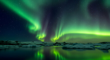 Observing Majestic Northern Lights Display Reflecting Over Calm Ice Lake