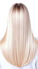Fototapeta premium Long blonde hair, styled straight, rear view, white background, haircare advertisement