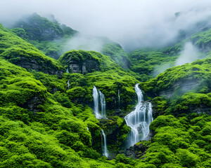 Fototapeta premium Lush Mountain Waterfall Cascade