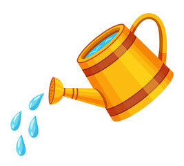 Garden watering can, hand water spray sprinkler pot, flower plant growing icon. Houseplant care. Agriculture bucket for pouring green botanical herb, soil irrigation. Farm vegetable cultivation vector © Alla Koala