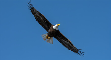 Obraz premium Eagle Soaring High Against Clear Blue Sky with Wings
