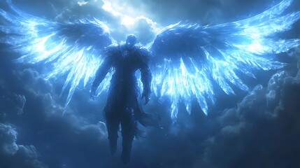 Powerful Celestial Being Soaring Above Storm Clouds.
