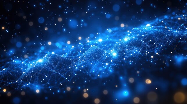 Blue glowing particle wave in digital space