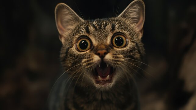 Gato peque&ntilde;o maullando con ojos grandes