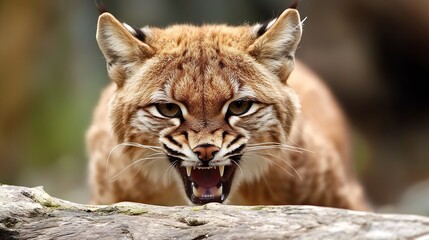 Obraz premium Lynx showing fierce expression and readiness to attack in a captivating natural setting : Generative AI