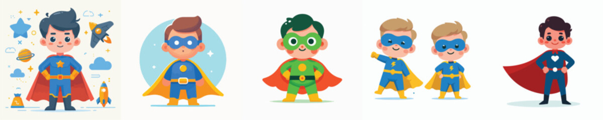 cute boy vector in superhero costume
