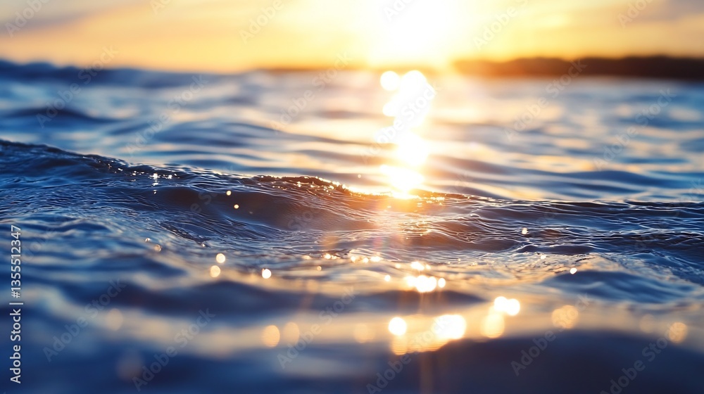 Aufkleber mesmerizing closeup capture of rippling water surface shining under golden sunset light : generative