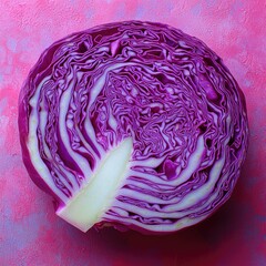 Fototapeta premium Purple cabbage isolate. Red cabbage. Healthy vegetable cabbage. Half, division, fractions, mathematics.