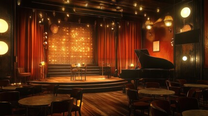 A vintage 1920s jazz club stage with art deco