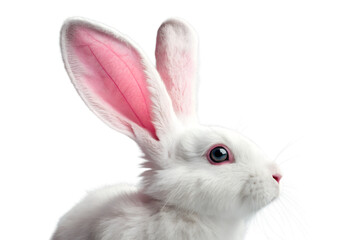 Fototapeta premium White Bunny Close-Up with Pink Ears on Transparent Background