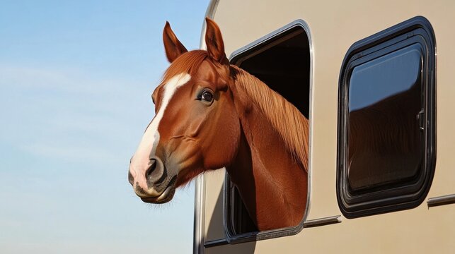 Caballo asom&aacute;ndose por ventana remolque