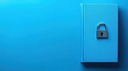 Locked Knowledge Blue Book with Padlock on Blue Background.