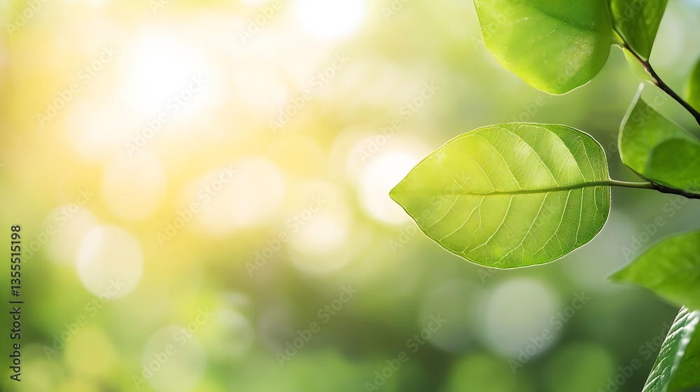 Aufkleber Closeup view of fresh green leaves illuminated by sunlight in a natural setting : Generative AI