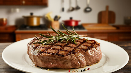 Grilled steak with rosemary seasoned and ready to eat