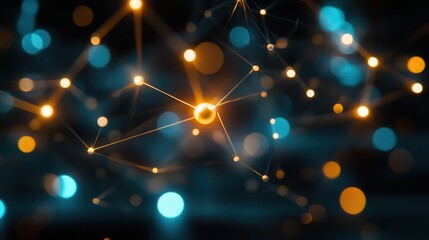 Glowing Network Digital Connections in a Dark Space.