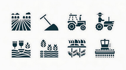 Agriculture icons depicting various farming elements
