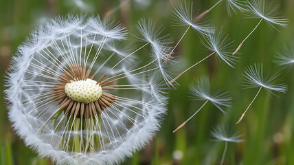 Dandelion seed head carried by the wind.
