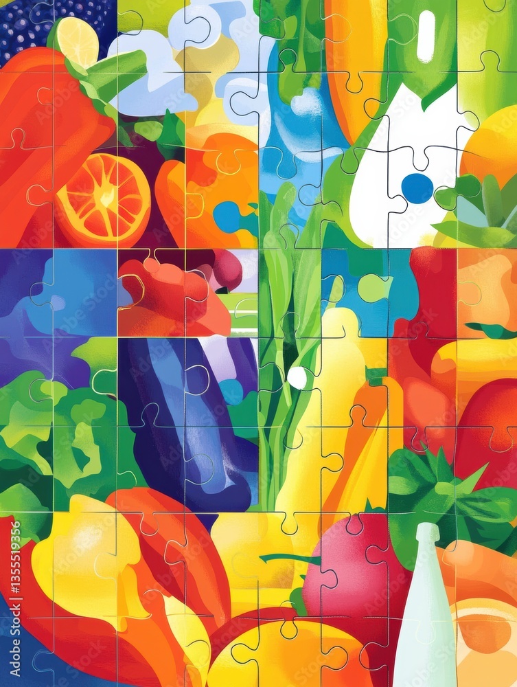 Aufkleber fresh groceries create a colorful puzzle representing a complete shopping experience and healthy liv