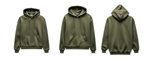 Naklejka premium Olive Green Hooded Sweatshirt Mockups