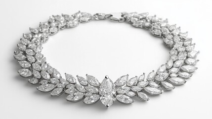 Obraz premium A sophisticated diamond necklace, its round diamonds glistening like fresh morning dew, with a breathtaking marquise centerpiece.