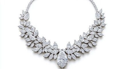 Obraz premium A timeless white gold necklace, crafted with round diamonds and a mesmerizing marquise teardrop.
