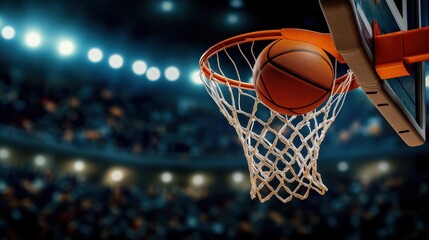 Basketball Swish GameWinning Shot in Packed Arena.