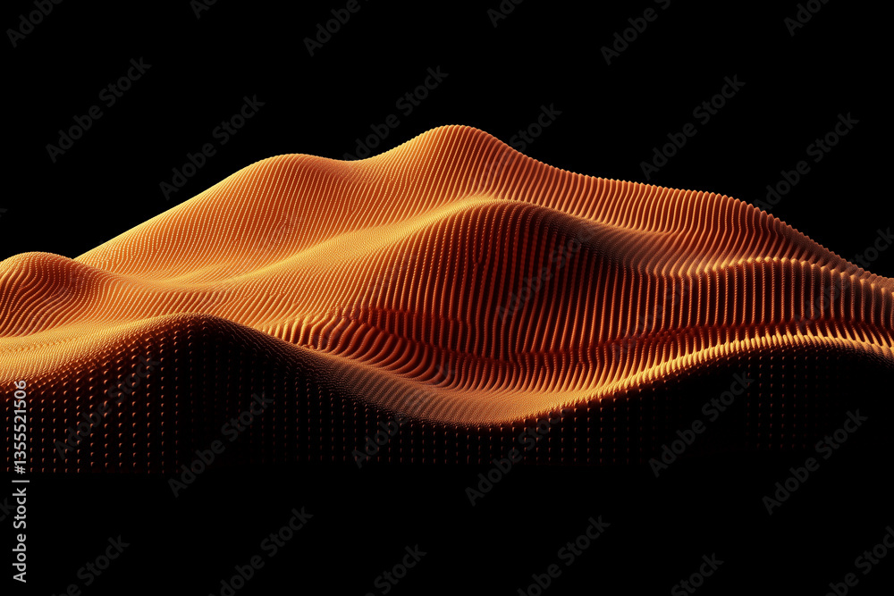 Fototapete Abstract Technology Background with Particle Mesh Waves in Vibrant Orange Tones