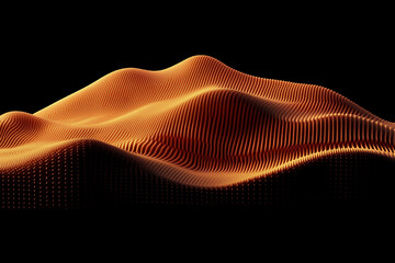 Abstract Technology Background with Particle Mesh Waves in Vibrant Orange Tones