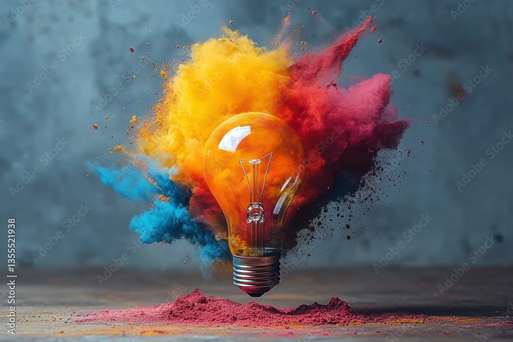 Poster bright vintage light bulb illuminated against a vibrant abstract background showcasing colors blendi