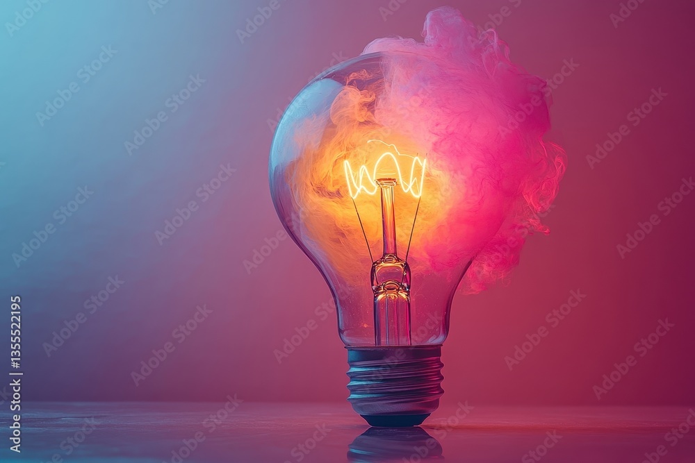 Poster bright vintage light bulb illuminated against a vibrant abstract background showcasing colors blendi