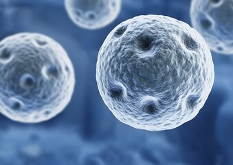 Microscopic close up rendering depicting several spherical cellular formations