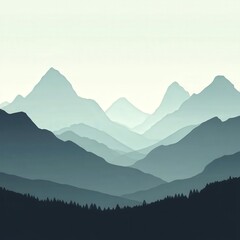Naklejka premium Mountain Layers Silhouetted ridge and range layers in tranquil, misty mountain landscape