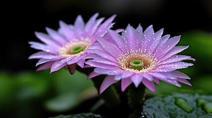 Delicate pink water lily blossoms