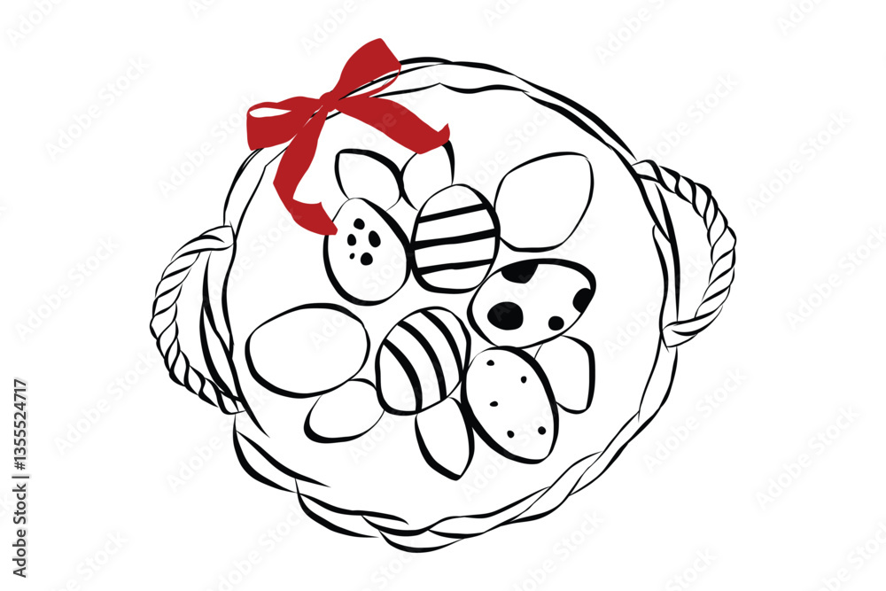 Fototapete basket with easter eggs in hand drawn coquette style. cute design element with ribbon and bow in sim