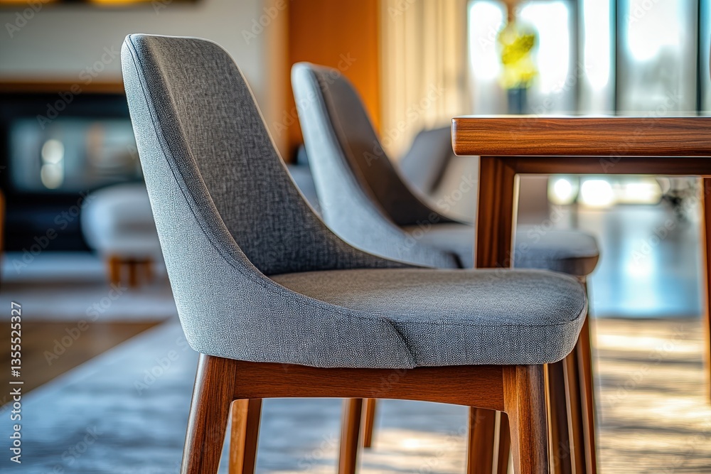 Poster modern stylish chair in a bright, spacious room surrounded by greenery, creating a tranquil atmosphe