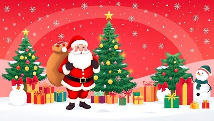Santa Claus Holding Gifts in Front of a Christmas Tree - Festive Holiday Art, Santa Claus with Gifts, Christmas Celebration Scene, Festive Holiday Illustration, Magical Christmas Scene Santa 8K HD