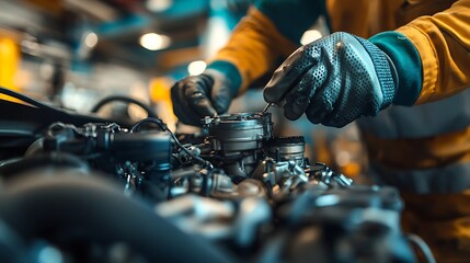 Mechanic Fixing Car Engine.