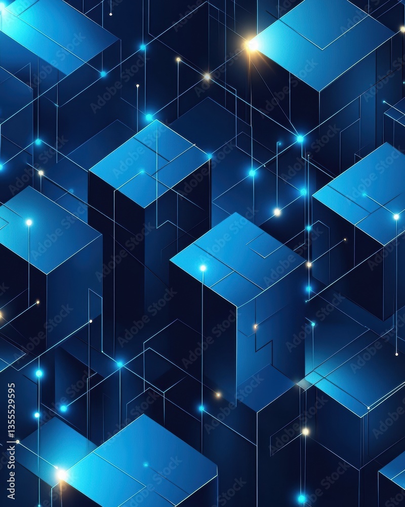 Poster High-tech blockchain concept in layered cut style with glowing blue nodes in a futuristic digital theme Generative AI