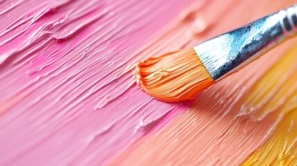 Fototapeta premium Brush Painting Colorful Strokes on Canvas Textured, Close Up Art Creation Example