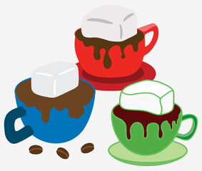 coffeecup with over flowing coffee and marshmallows