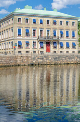 Buildings on the canal bank in Gothenburg, Sweden