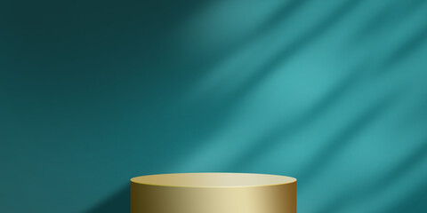 Minimalist abstract 3d podium background for product presentation with light shadow from window.