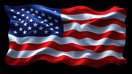 American flag waving against a black background