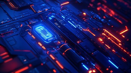 Glowing circuit board with futuristic design and vibrant neon colors
