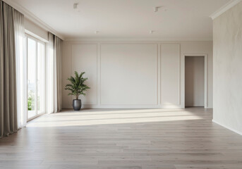 Obraz premium Spacious luxury living room with modern interior design, large windows, and elegant decor