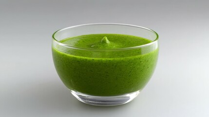 Famous Food of Spanish concept. Green smoothie in a clear bowl on a light background.