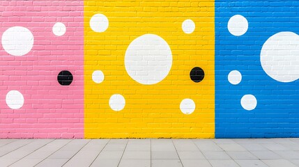 Colorful Painted Brick Wall with White Circles for Abstract Background Design